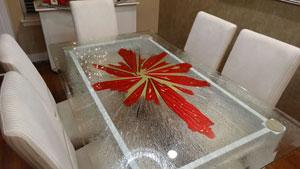 Ice Glass with coloured spin on existing glass tabletop300